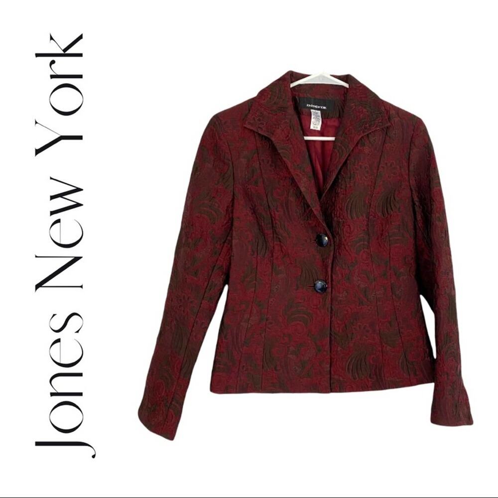 Jones New York Red & Black Brocade Blazer
